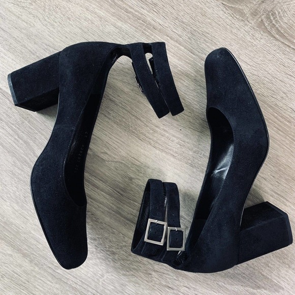 Saint Laurent Black Suede Ankle Wrap Mary Jane Heels - Picture 1 of 4